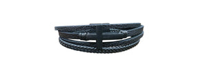 Black leather belt with a decorative buckle