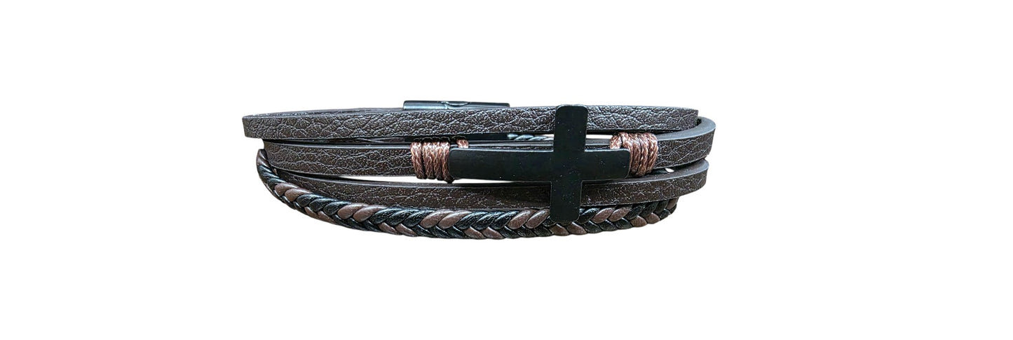 Multi-strand leather bracelet with Black accent