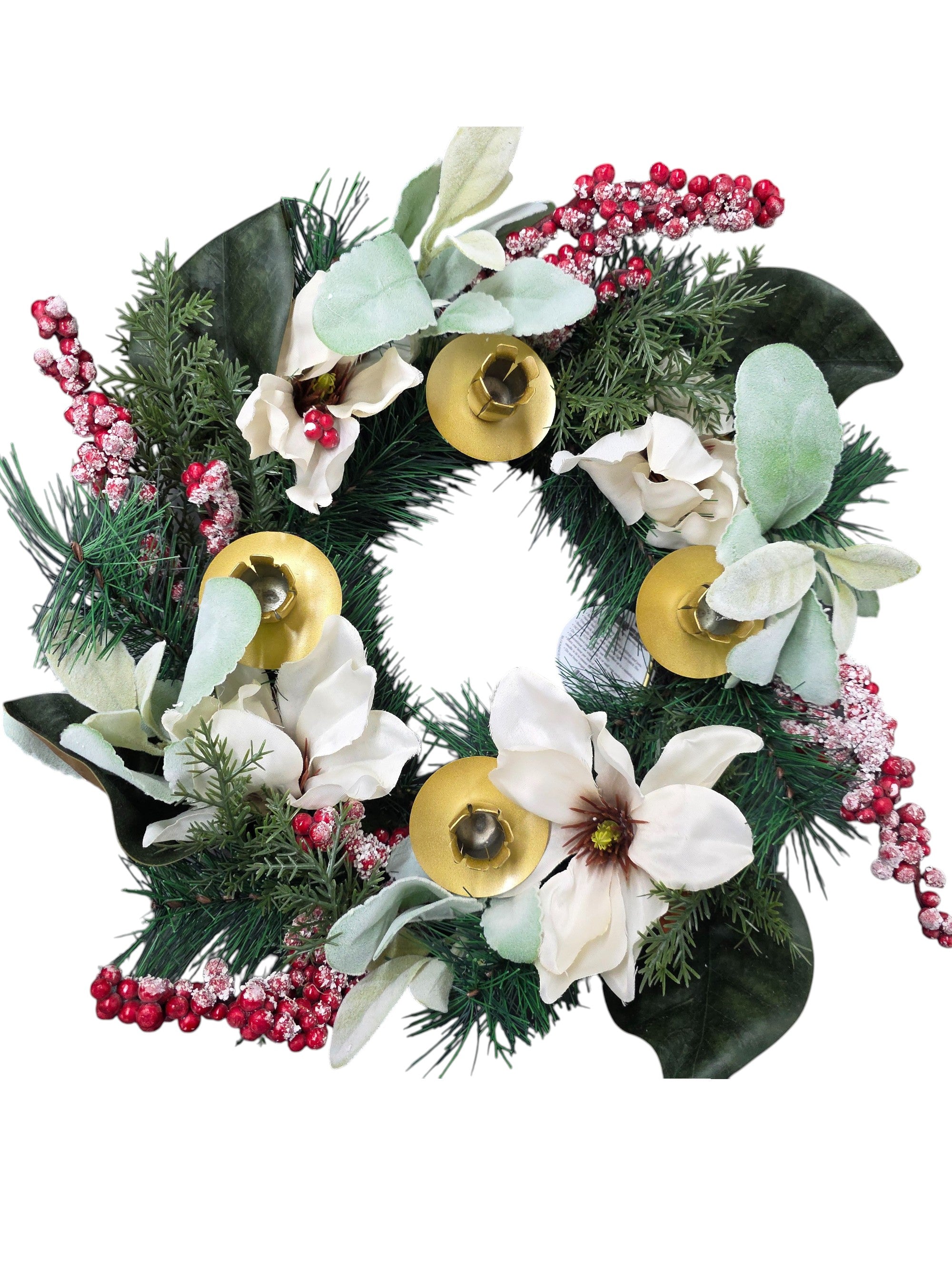 16"DIA MAGNOLIA TABLE WREATH CANDLE HOLDER