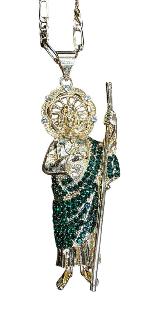3D St. Jude Gold Crystal Necklace