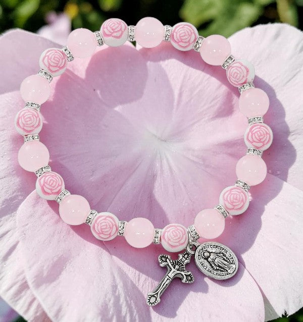 Miraculous Pink Rose Stretch Bracelet
