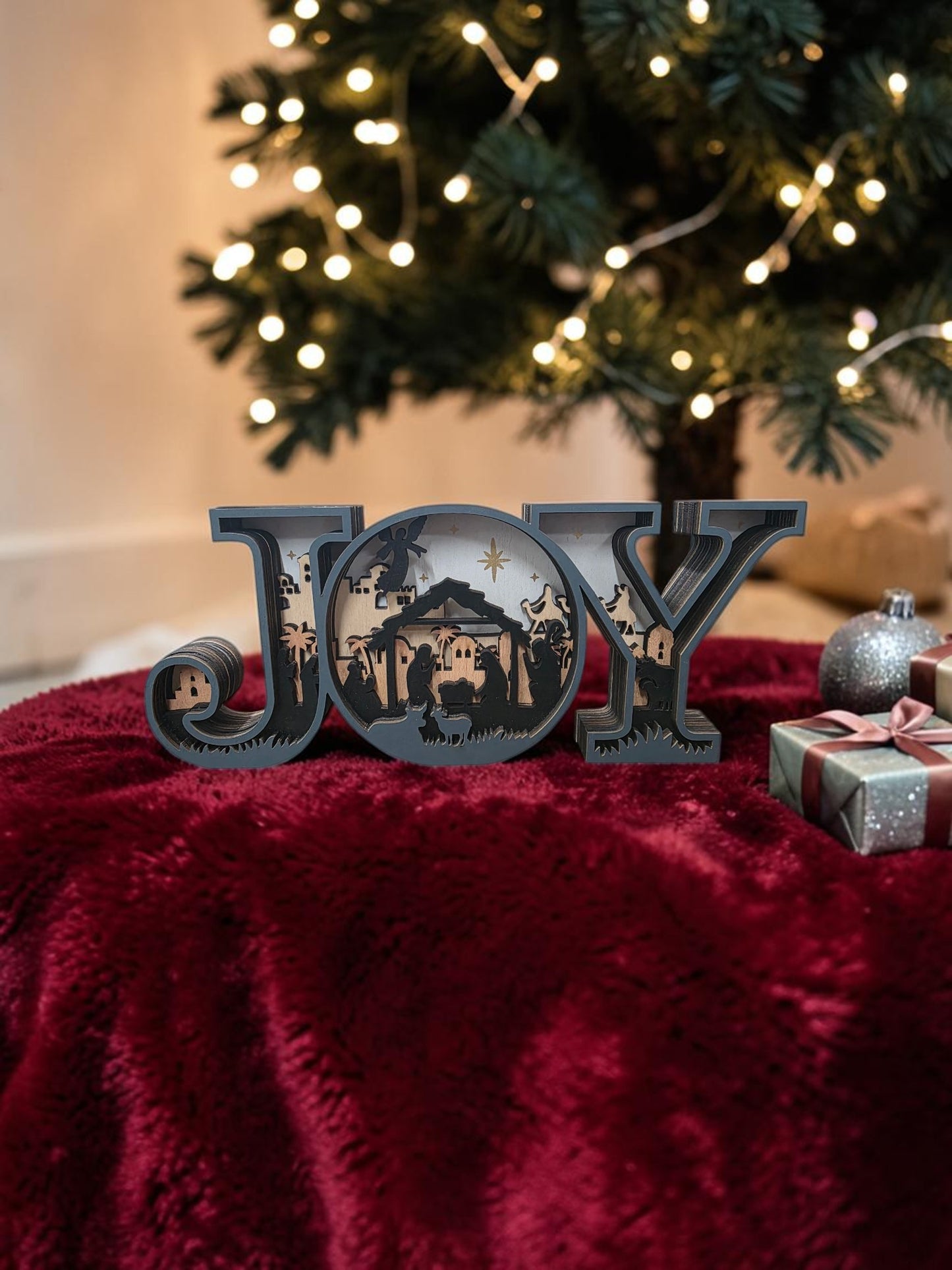 9.5" 'JOY' Laser cut Nativity