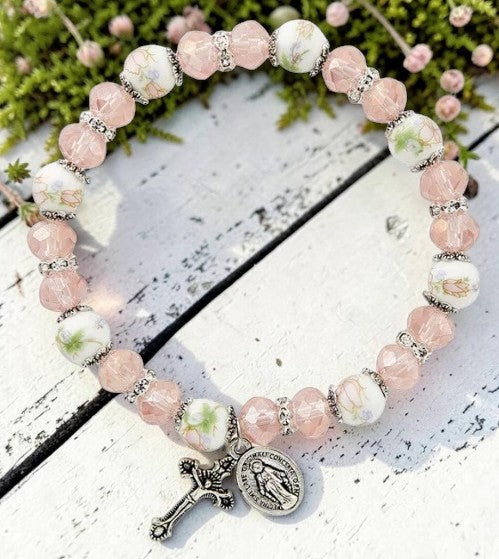 Miraculous with Cross Floral Stretch Bracelet (MORE COLORS)