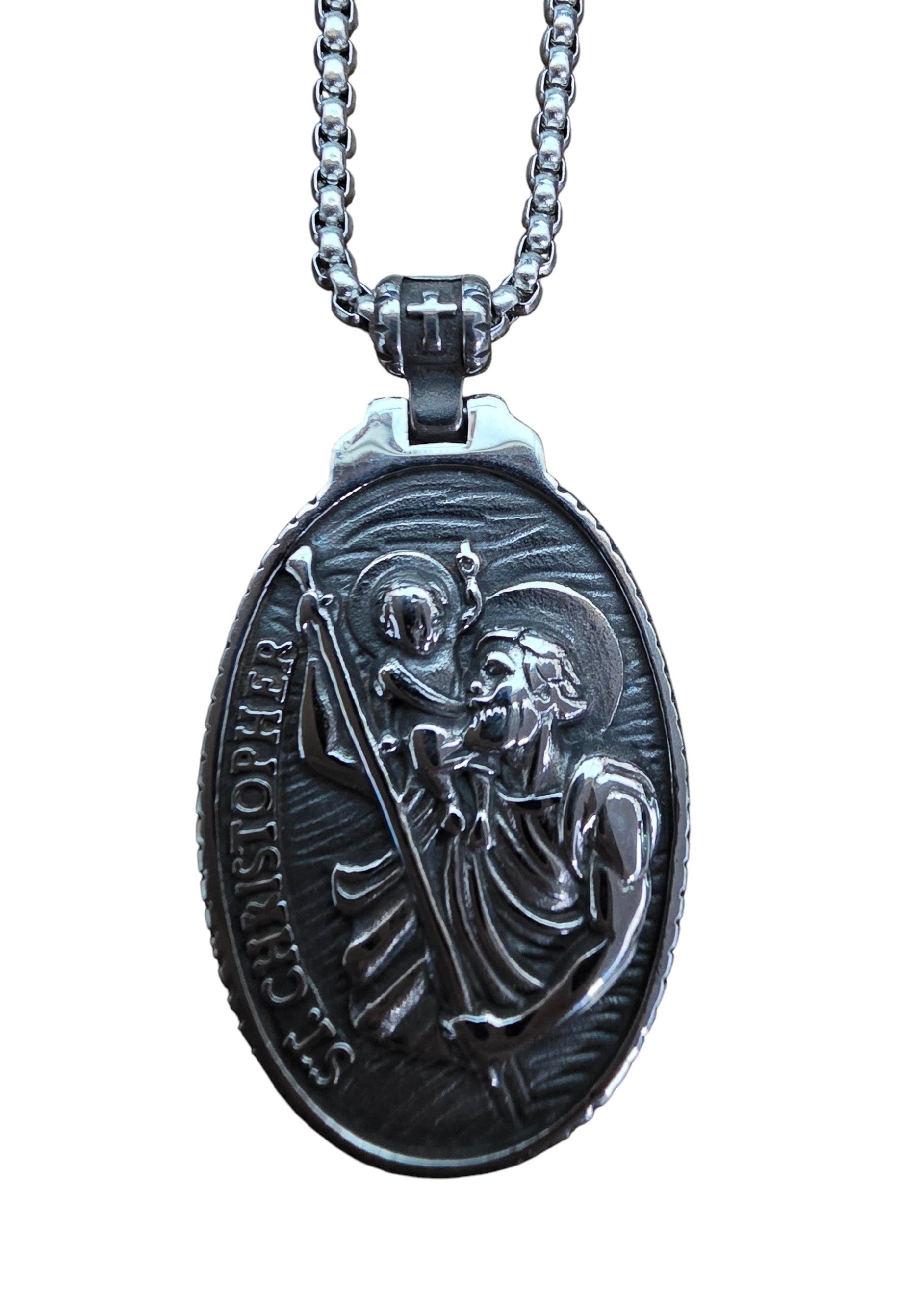 SS Oval St. Christopher Necklace