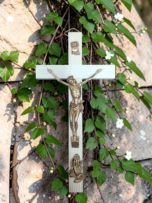 9" Wood Crucifix w/ Praying Hands