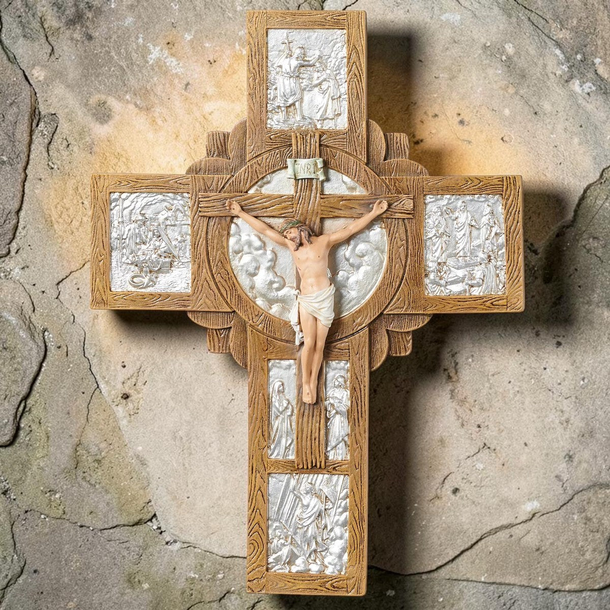 6.7" Silver & Wood-Like Life of Christ Crucifix
