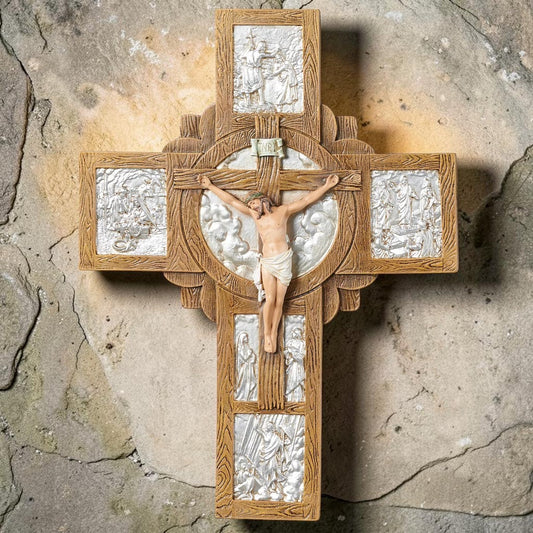 6.7" Silver & Wood-Like Life of Christ Crucifix