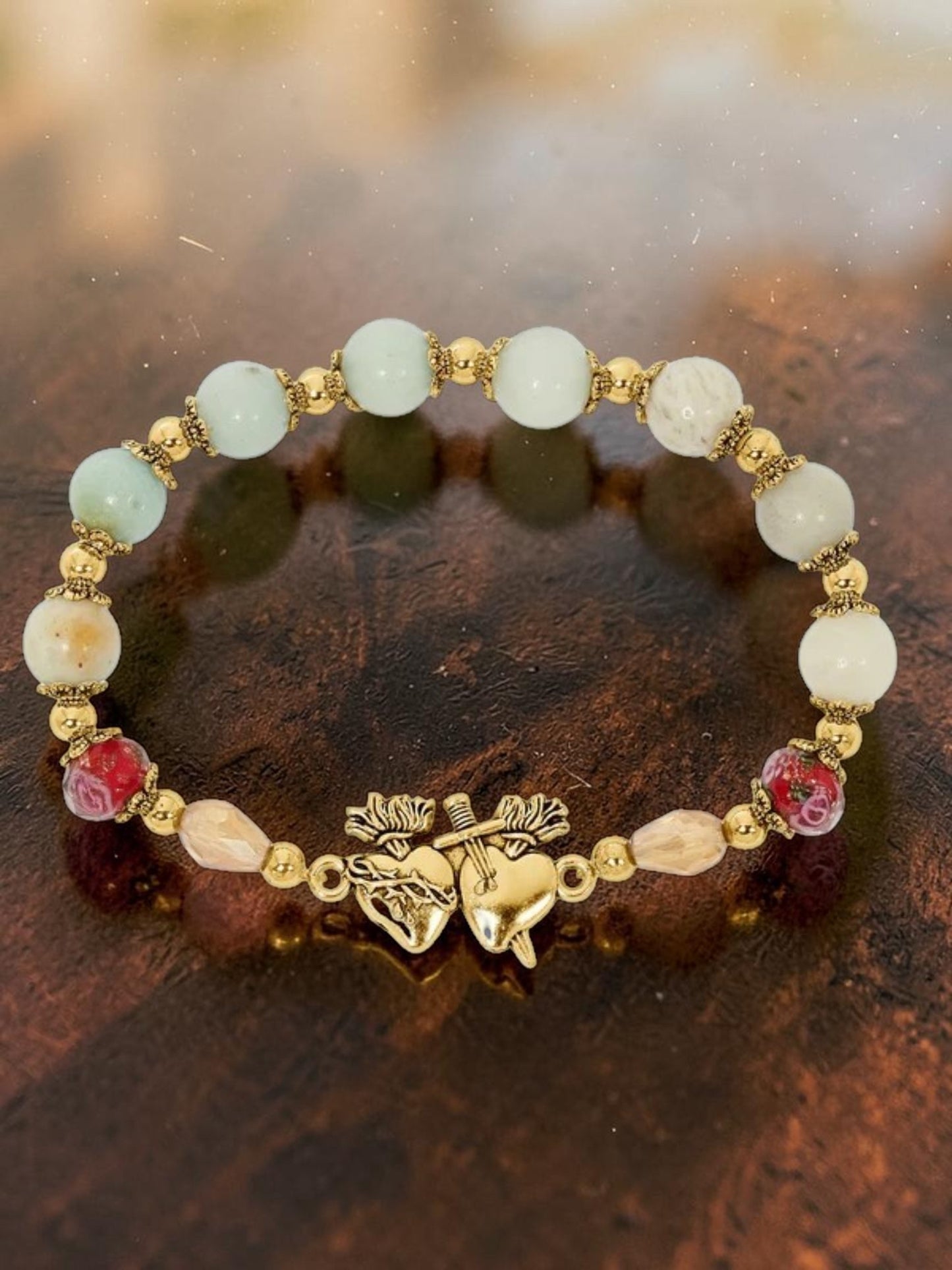 Sacred Heart Amazonite Stretch Bracelet
