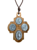 Olive Wood 4 Way Cross Cord Necklace