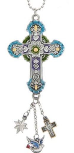 Ganz Cross Car Charm For Rear View Mirror - Silver & Gold With 'Have Faith' Accents, 2 Inches