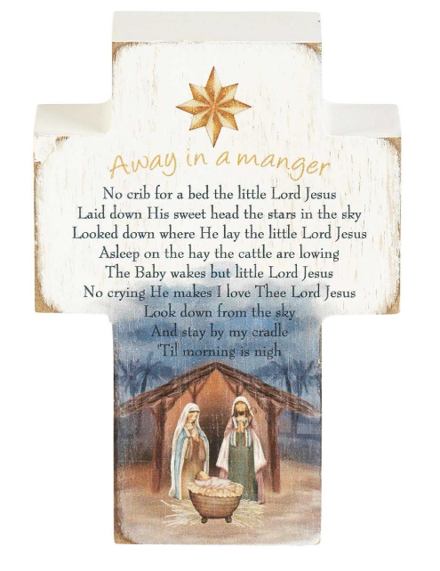 4" Away in a Manger Holy Family Tabletop Cross