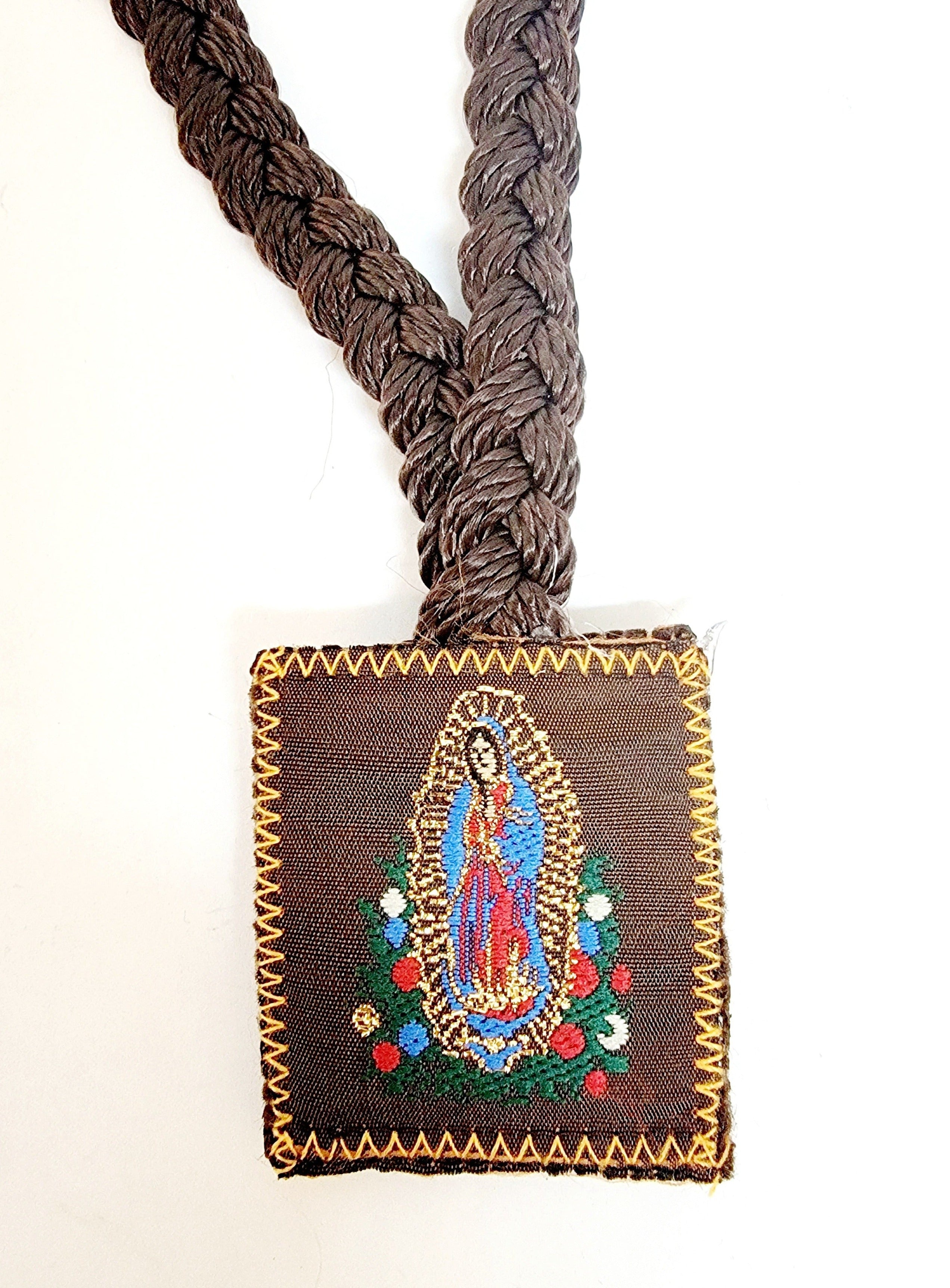 Large Our Lady of Guadalupe with Divine Mercy Braided Cloth Scapular
