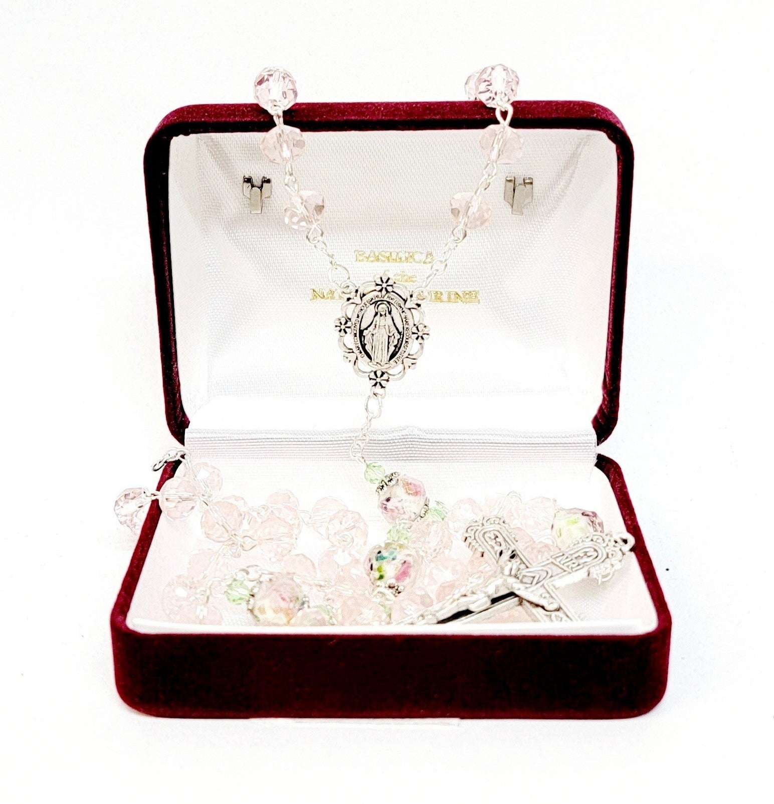 Miraculous Pink Floral Crystal Rosary