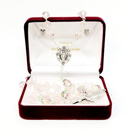Miraculous Pink Floral Crystal Rosary
