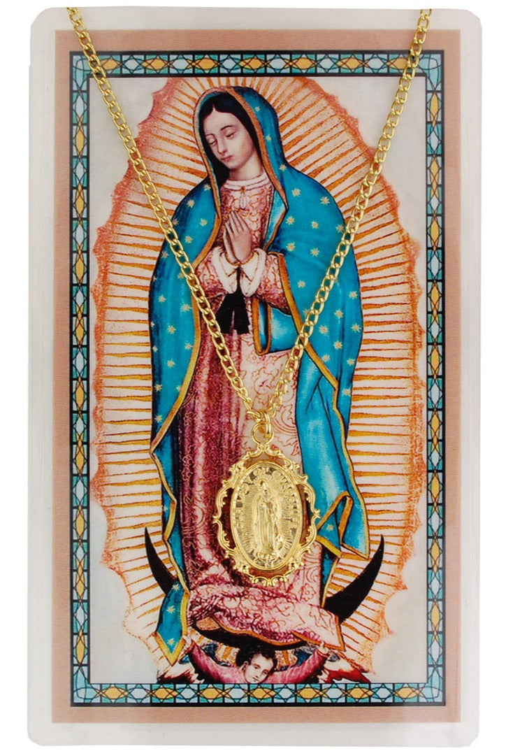 18" Our Lady of Guadalupe Gold Plated Necklace with Prayer Card