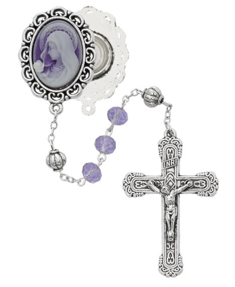 Violet Cameo Our Lady of Lourdes Rosary with Holy Water