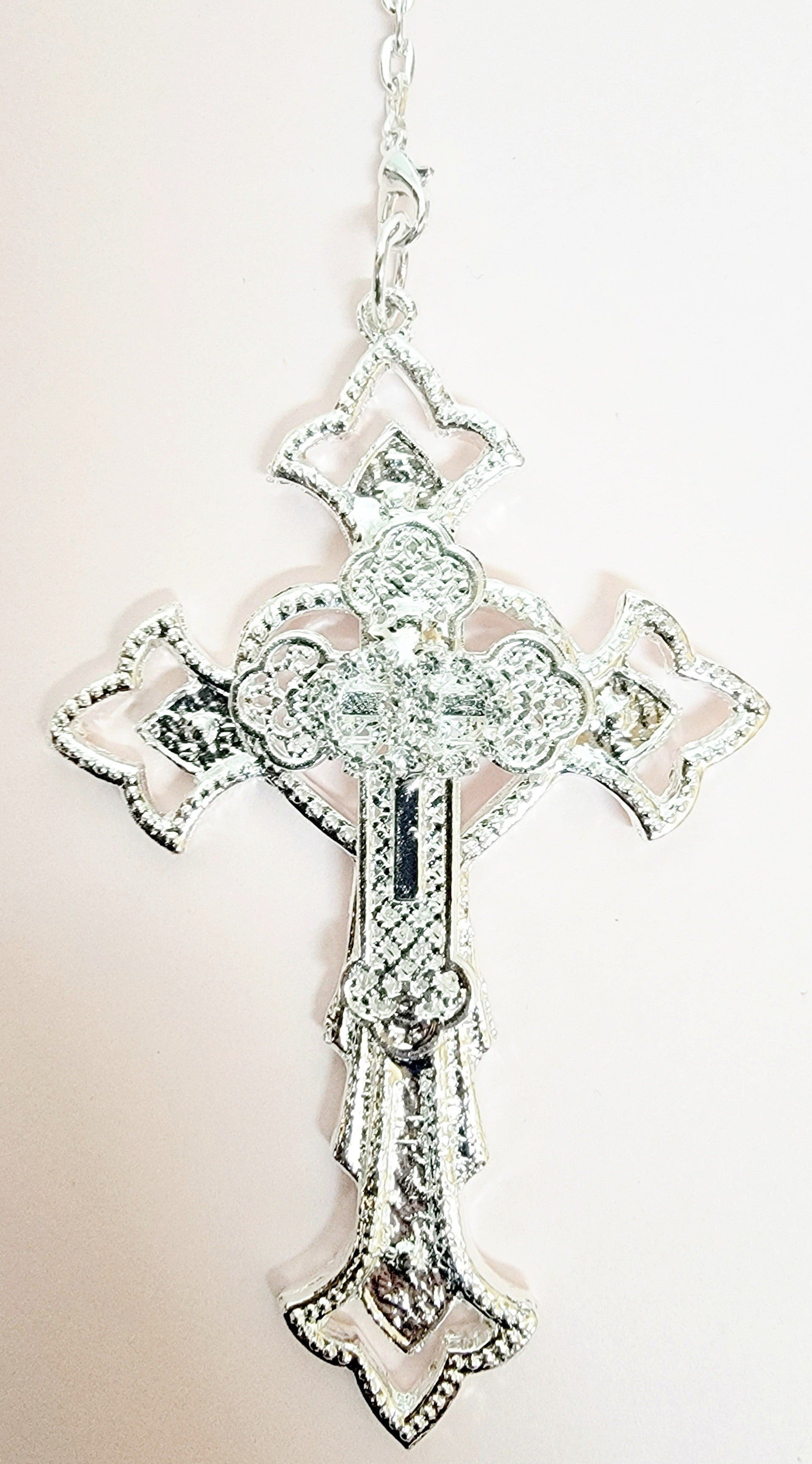Silver Crystal Bead Rosary Wedding Lasso