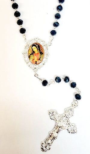 Our Lady of Guadalupe 5 Image Blue Crystal Rosary