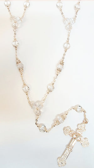 Rose Gold Crystal Bead Rosary Wedding Lasso