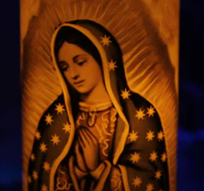 Our Lady of Guadalupe Floral LED Candle