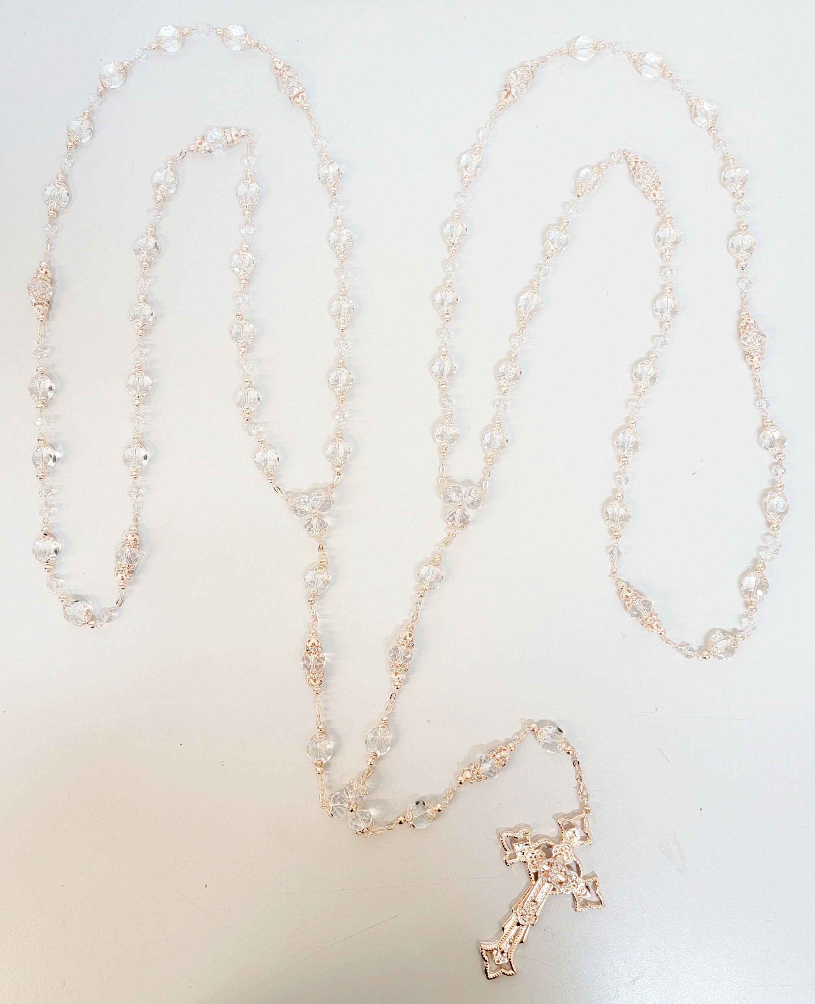 Rose Gold Crystal Bead Rosary Wedding Lasso