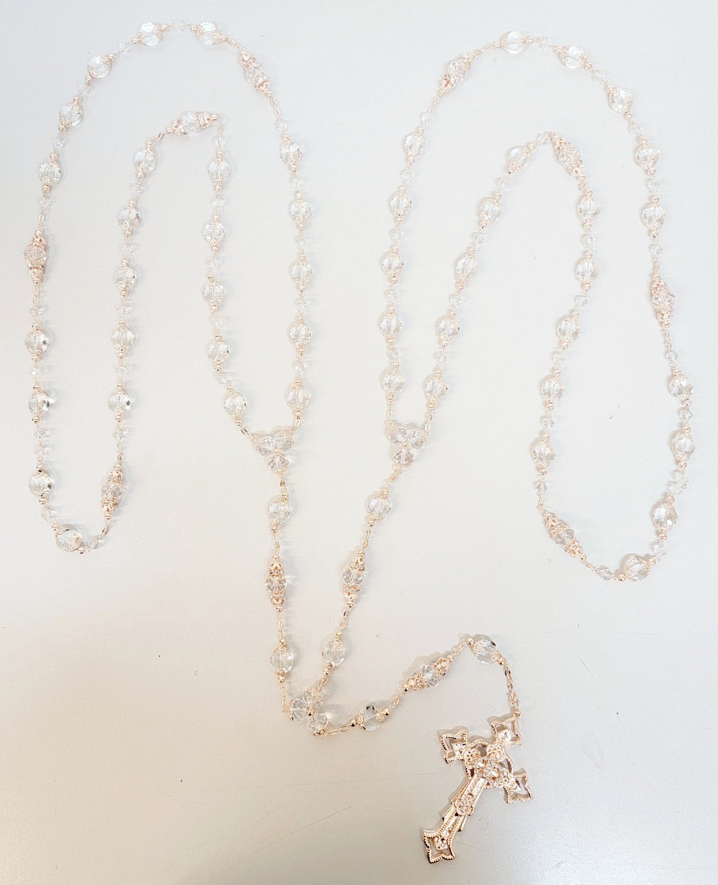Rose Gold Crystal Bead Rosary Wedding Lasso