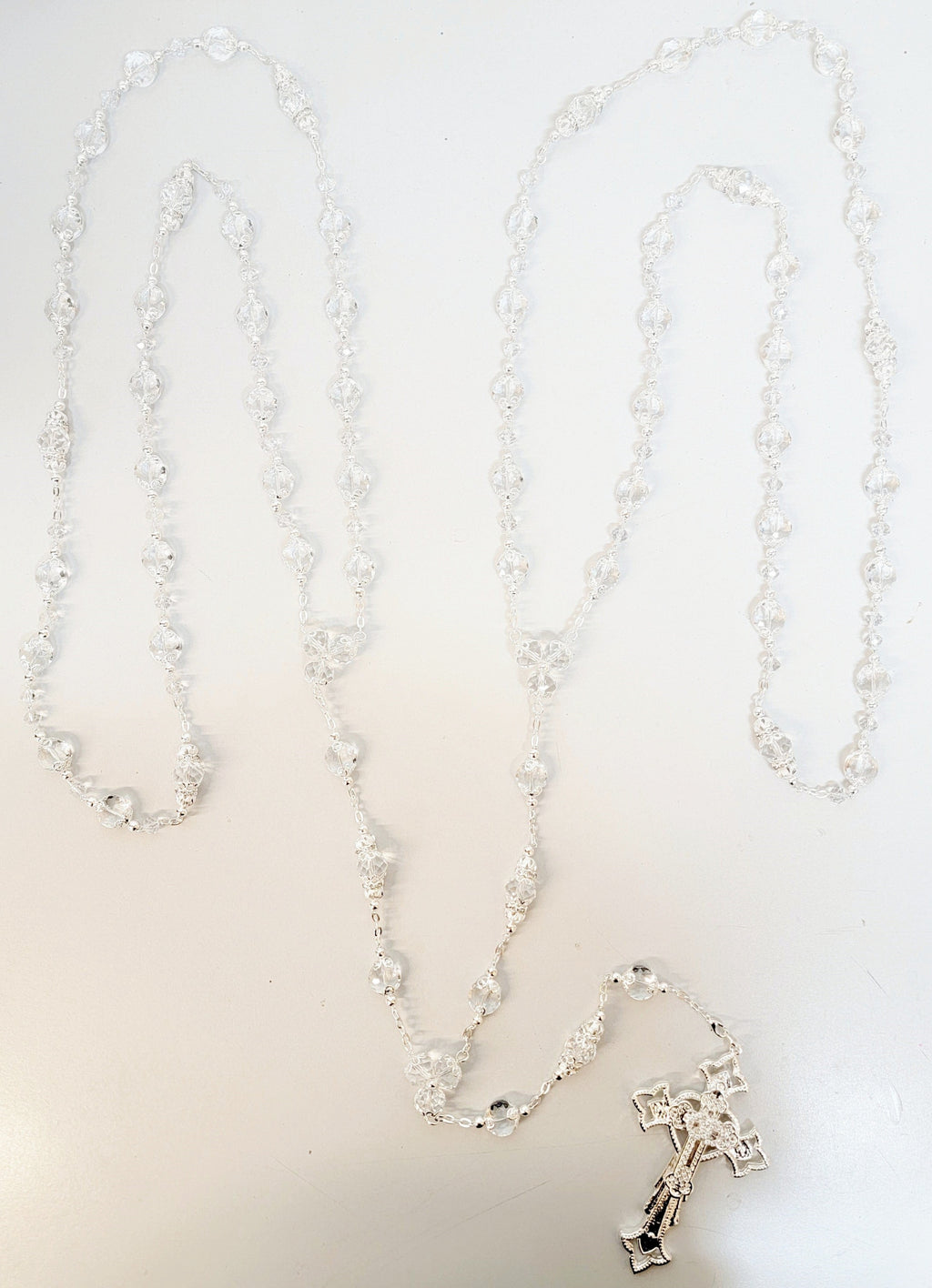 Silver Crystal Bead Rosary Wedding Lasso