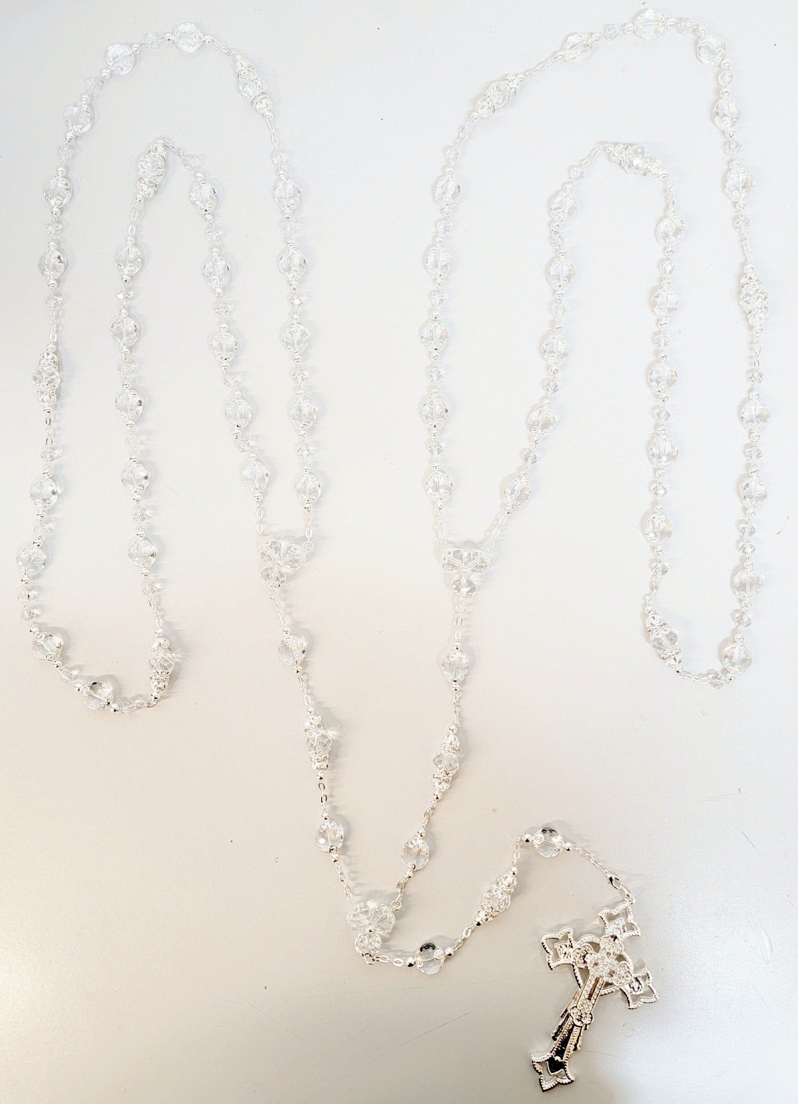 Silver Crystal Bead Rosary Wedding Lasso