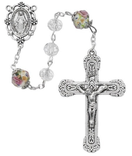 Miraculous Clear Floral Crystal Rosary
