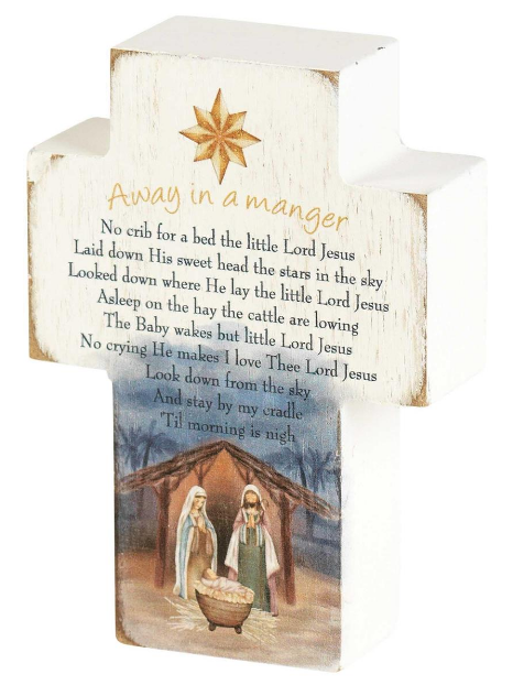 4" Away in a Manger Holy Family Tabletop Cross