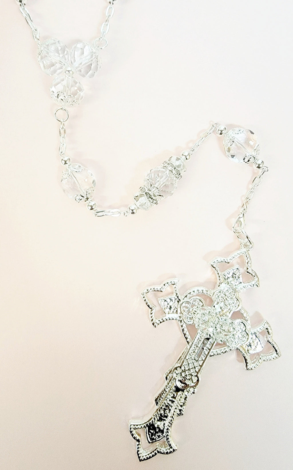Silver Crystal Bead Rosary Wedding Lasso