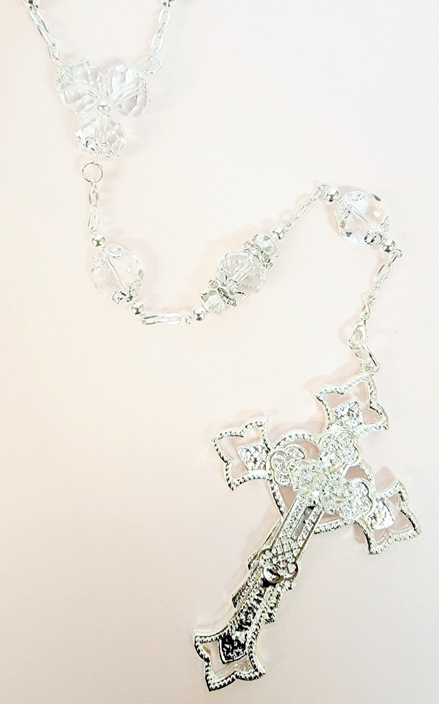 Silver Crystal Bead Rosary Wedding Lasso