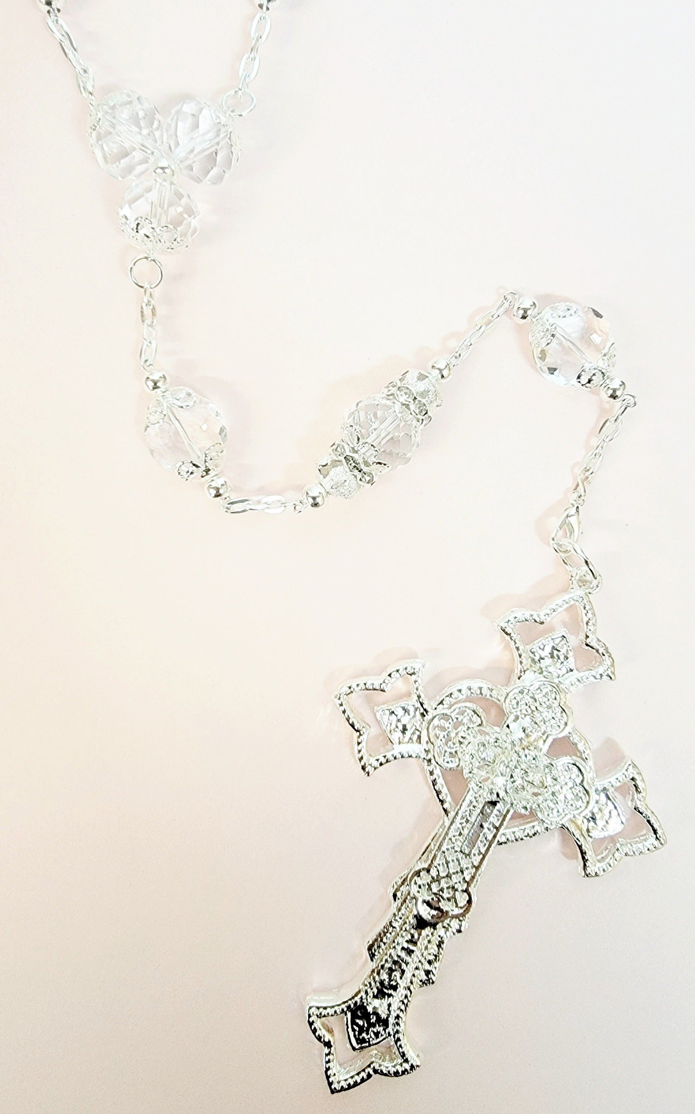 Silver Crystal Bead Rosary Wedding Lasso