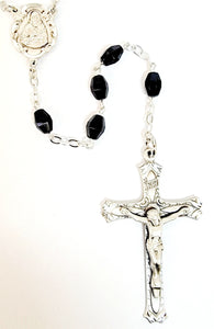 Sacred Heart of Jesus Sterling Silver Black Glass Rosary