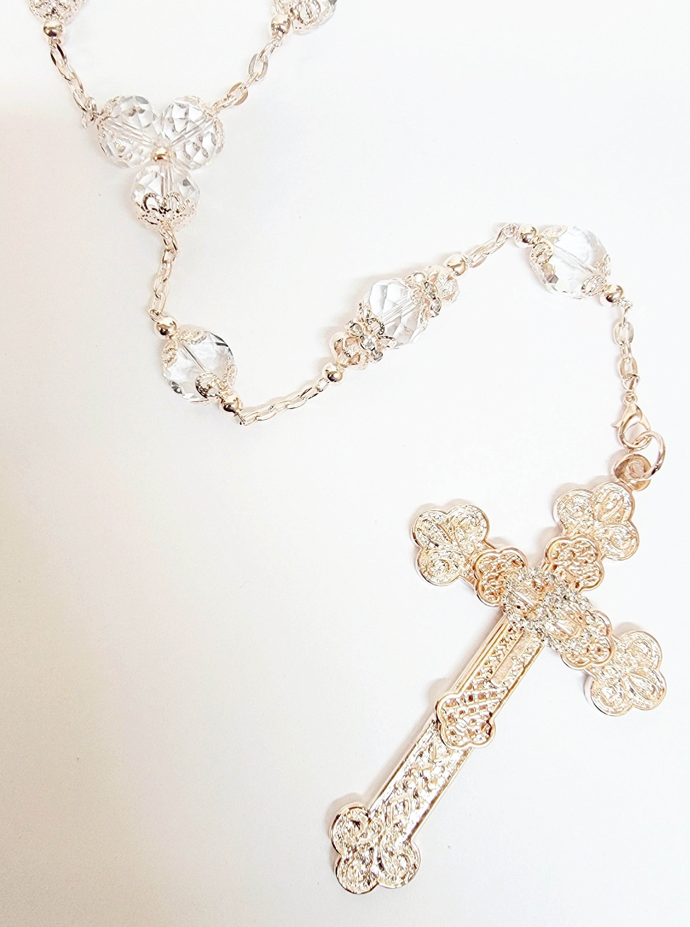 Rose Gold Crystal Bead Rosary Wedding Lasso