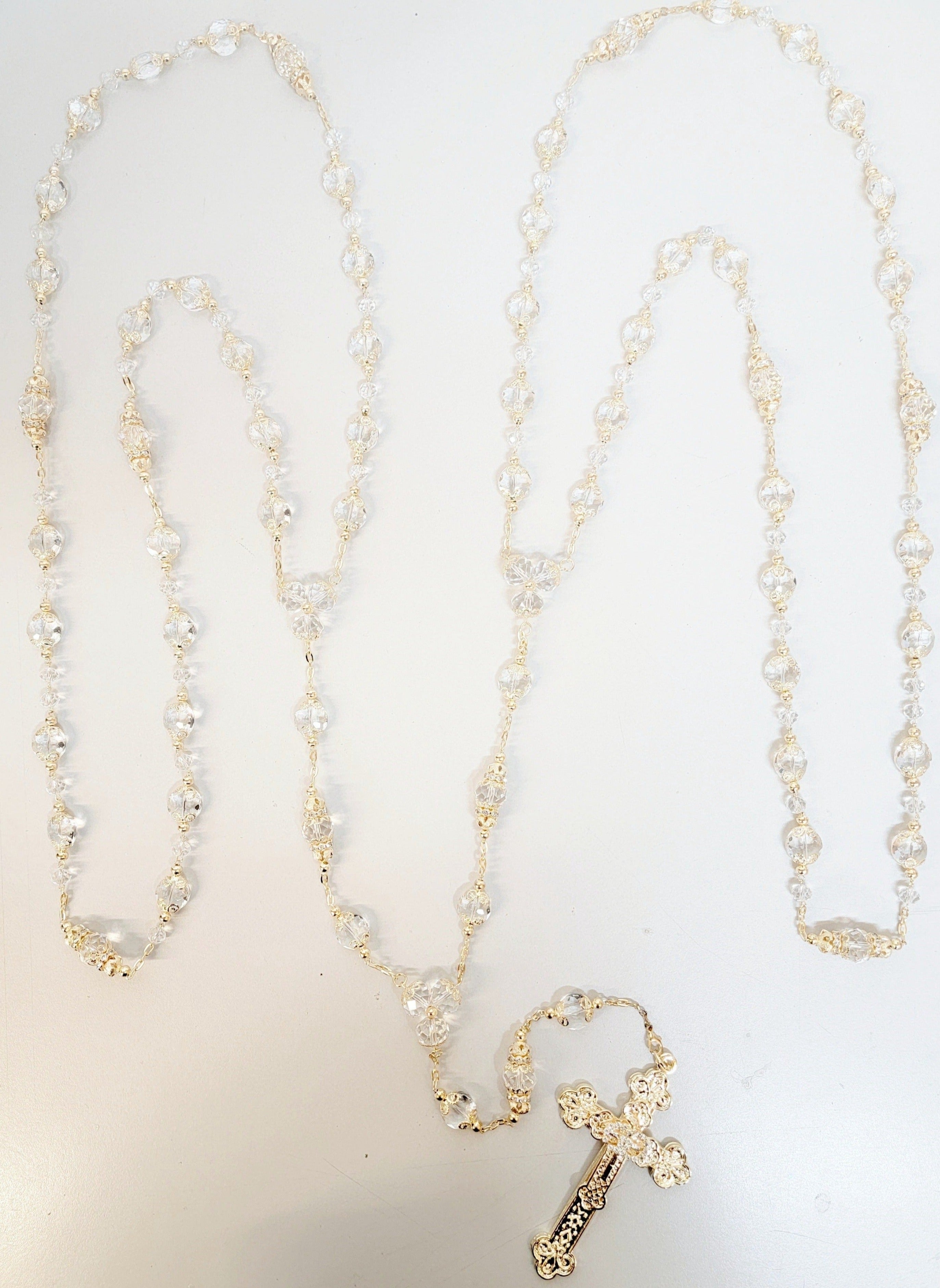 Gold Crystal Bead Rosary Wedding Lasso