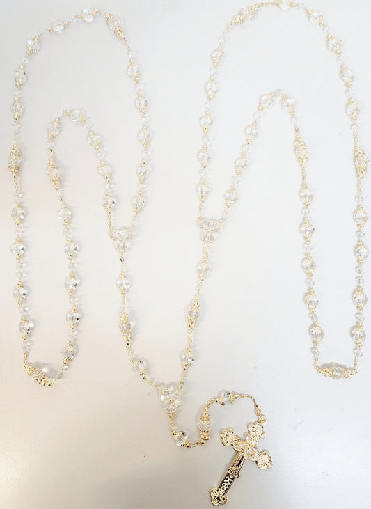 Gold Crystal Bead Rosary Wedding Lasso