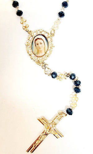 Blessed Mother Crystal Dark Midnight Blue Rosary