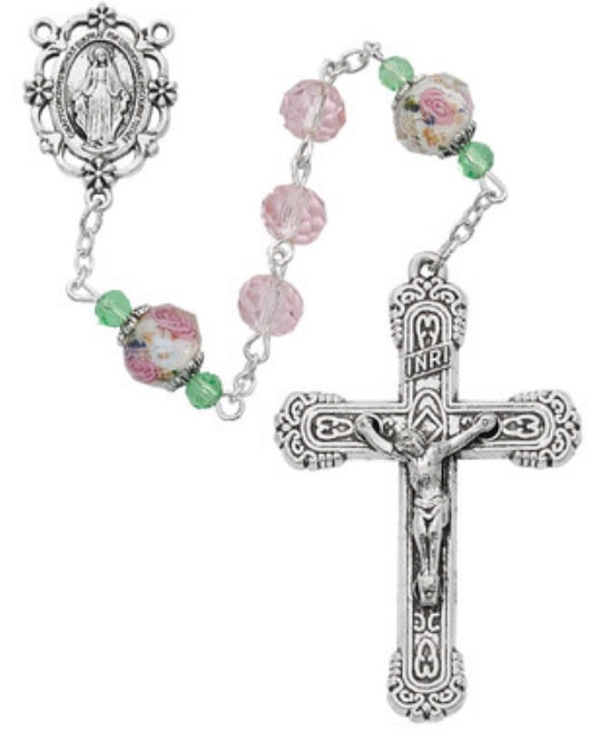 Miraculous Pink Floral Crystal Rosary