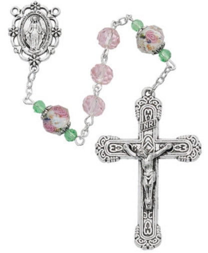 Miraculous Pink Floral Crystal Rosary