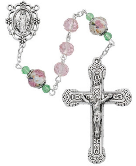 Miraculous Pink Floral Crystal Rosary