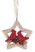 3" White Star with Cardinals Ornament