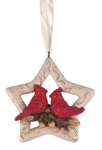 3" White Star with Cardinals Ornament
