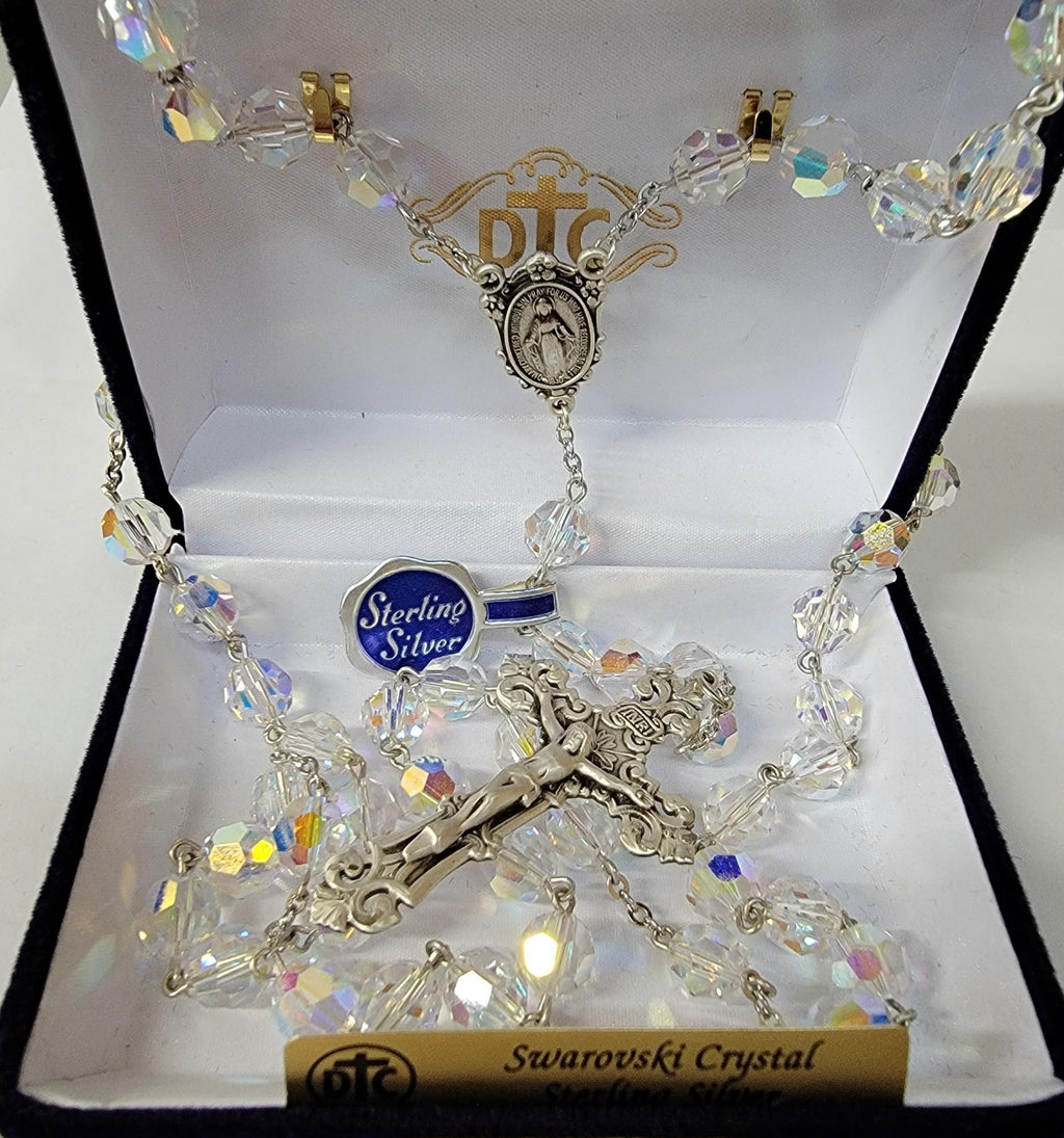 Miraculous Sterling Silver Swarovski Crystal Rosary 8mm