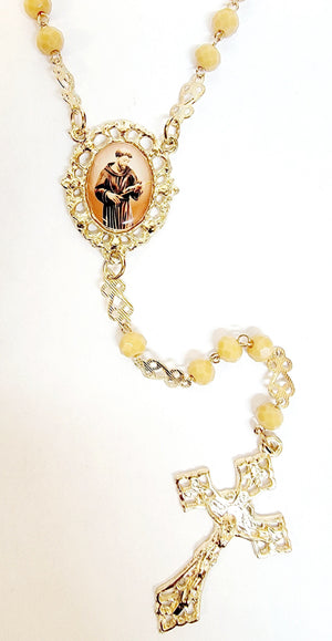 Saint Anthony Crystal Tan Rosary