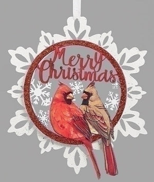 5.5" Merry Christmas Snowflake with Cardinals Ornament