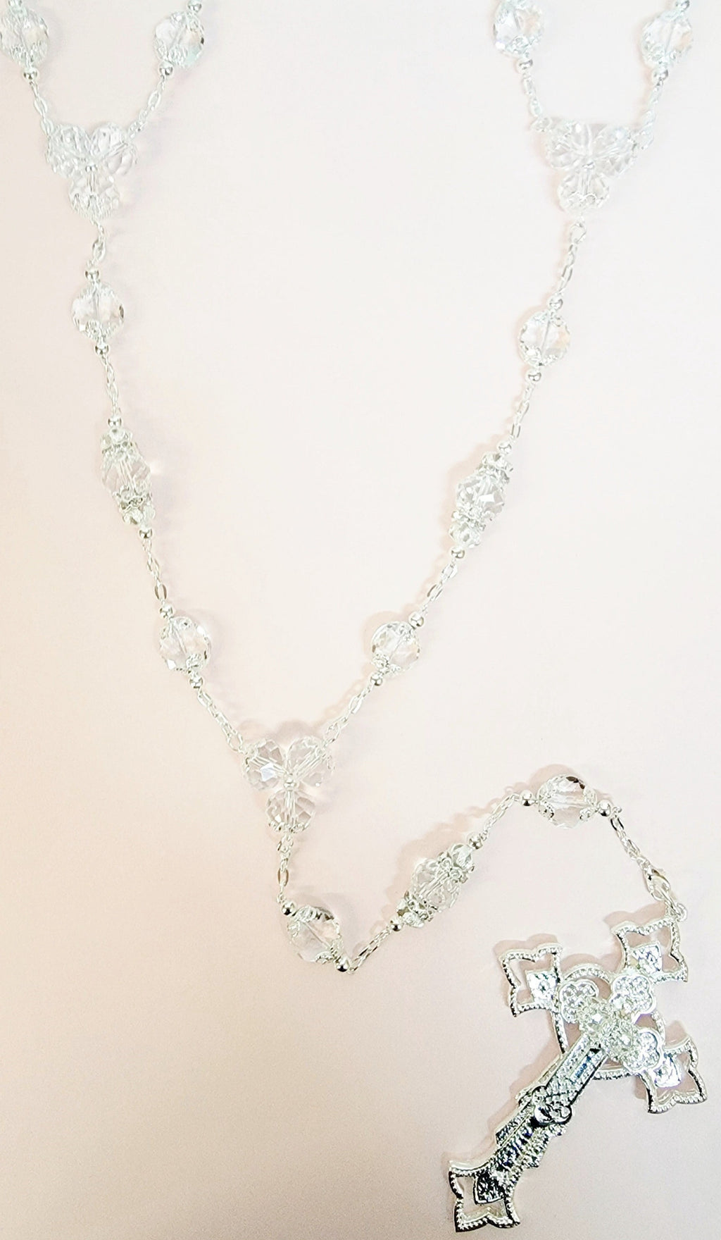 Silver Crystal Bead Rosary Wedding Lasso