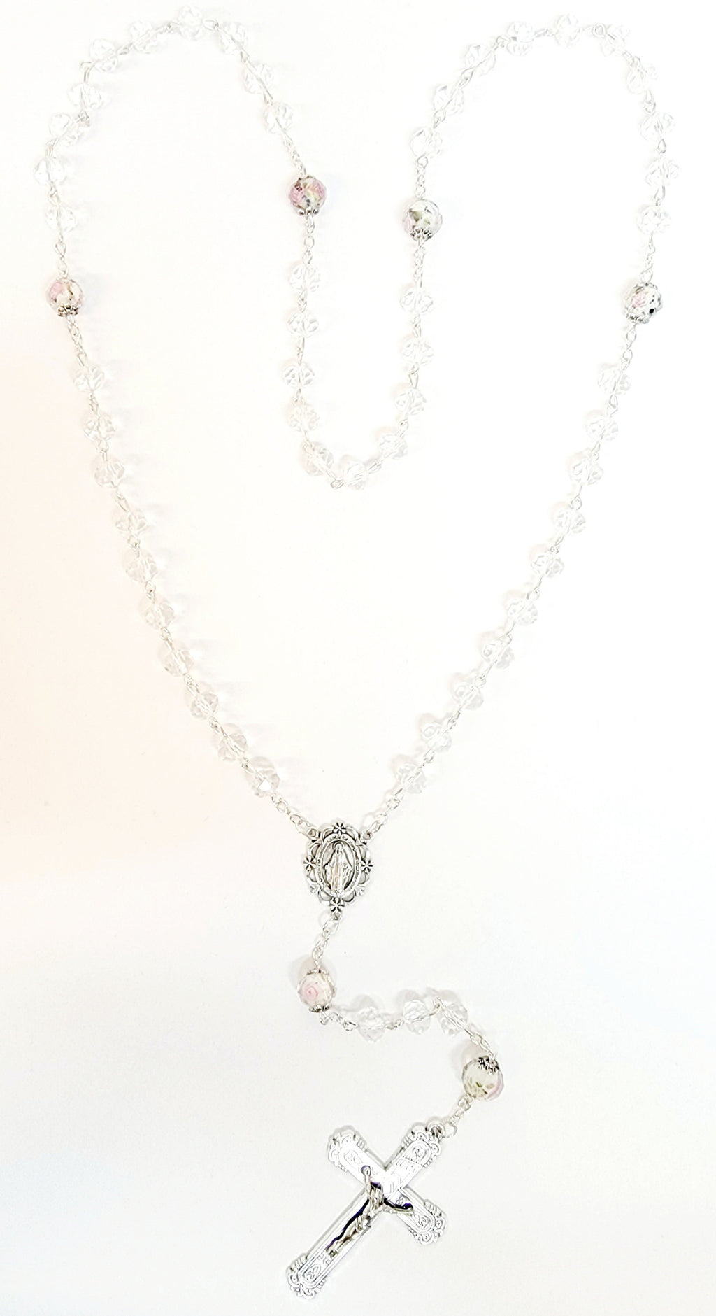 Miraculous Clear Floral Crystal Rosary