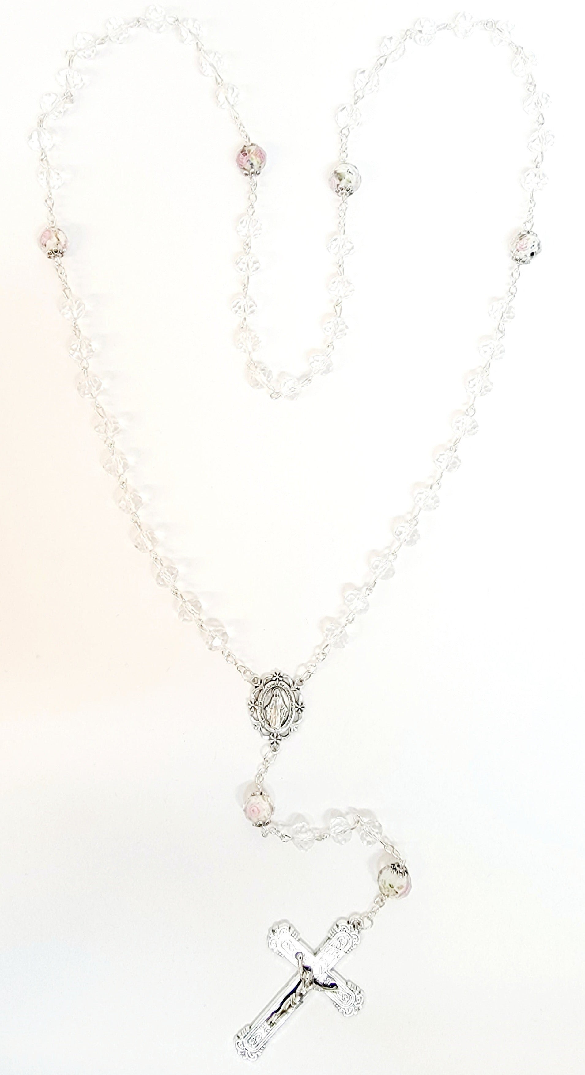 Miraculous Clear Floral Crystal Rosary