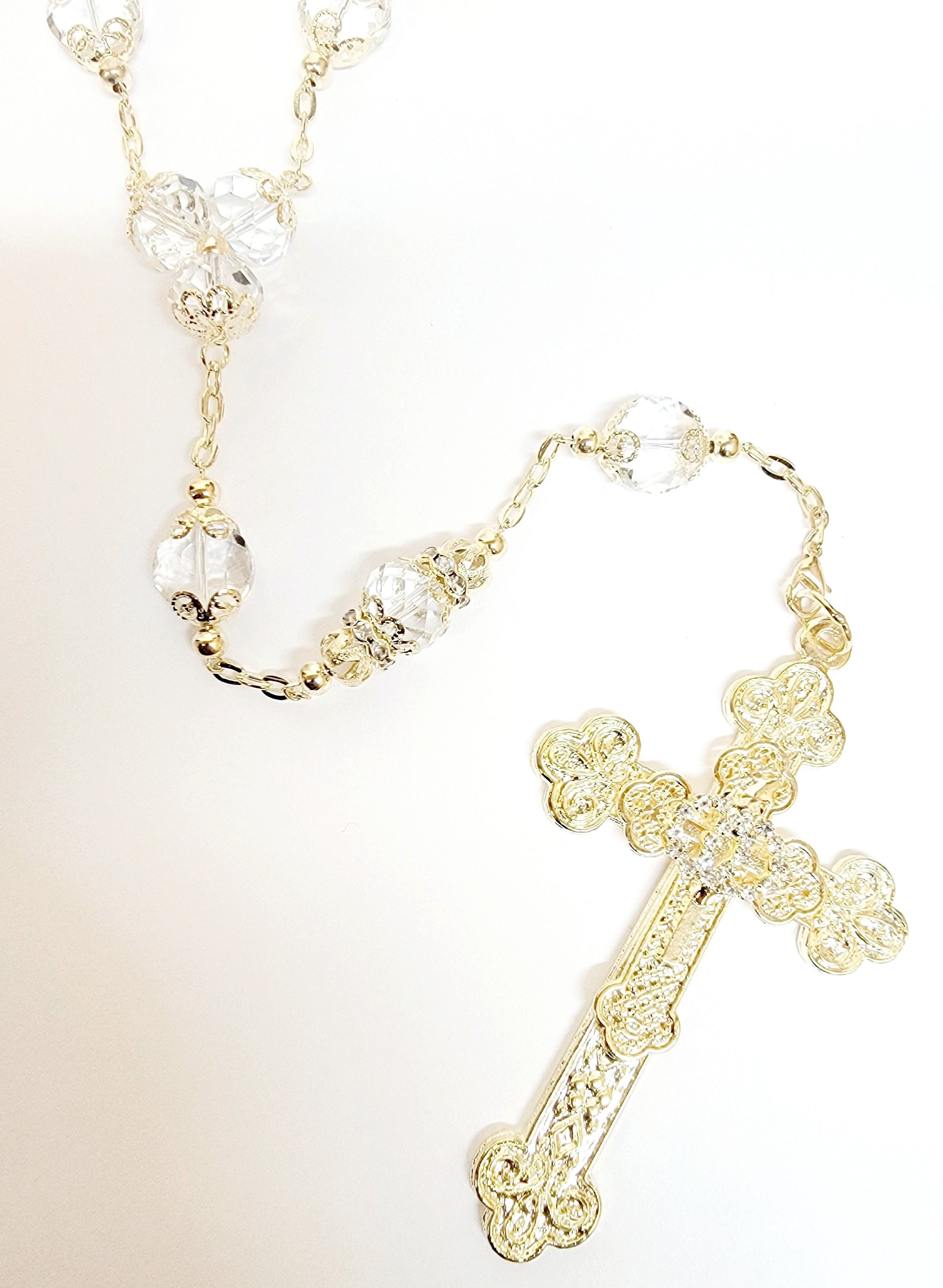 Gold Crystal Bead Rosary Wedding Lasso